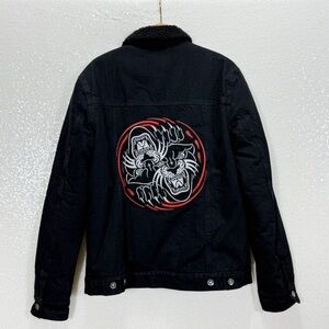Lurking Class Sherpa Lined Jacket Men’s M Black Denim Skull Graphic Streetwear